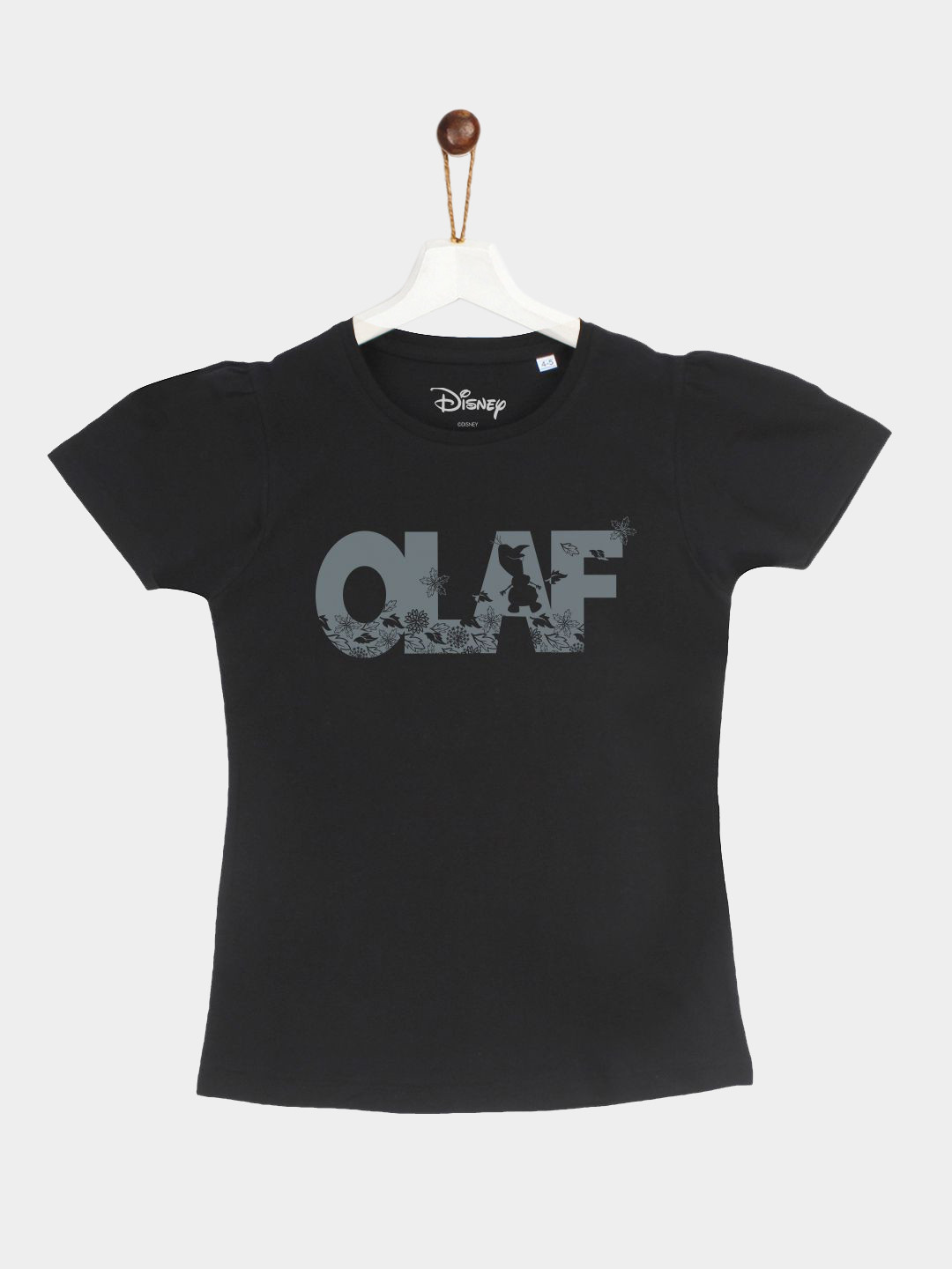 YK Disney Girls Black Frozen Olaf Print Round Neck T-shirt