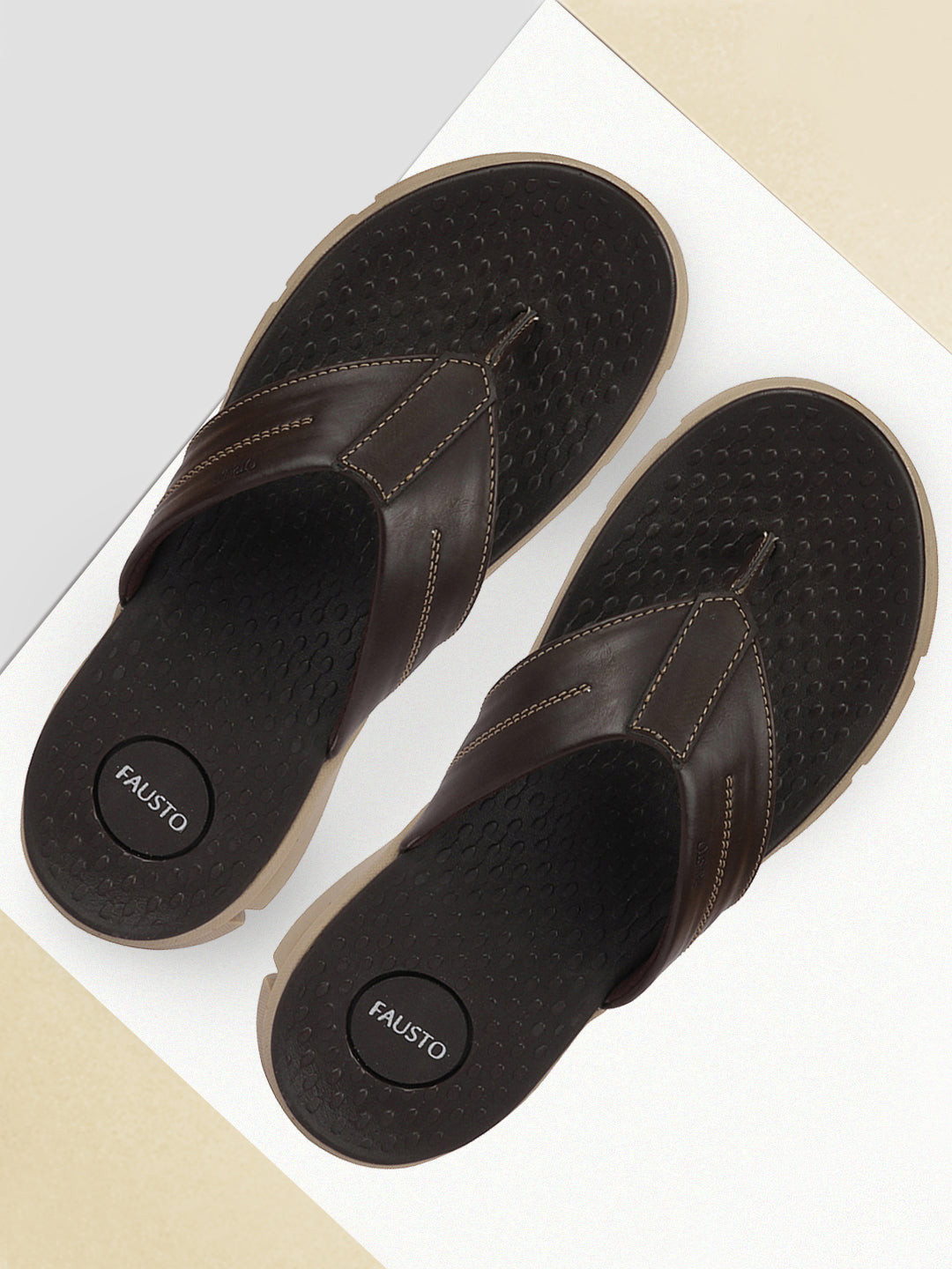 FAUSTO Men Coffee Brown Solid Thong Flip-Flops