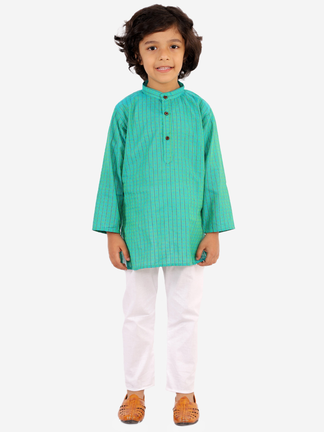 Superminis Boys Green Self Design Kurta with Pyjamas