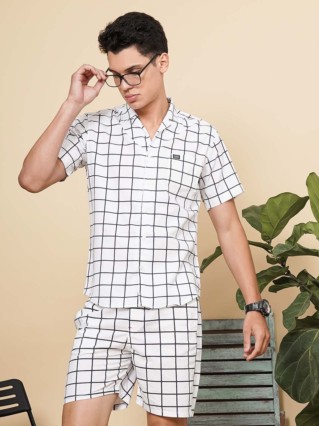 The Indian Garage Co Men Pure Cotton Checked Night suit
