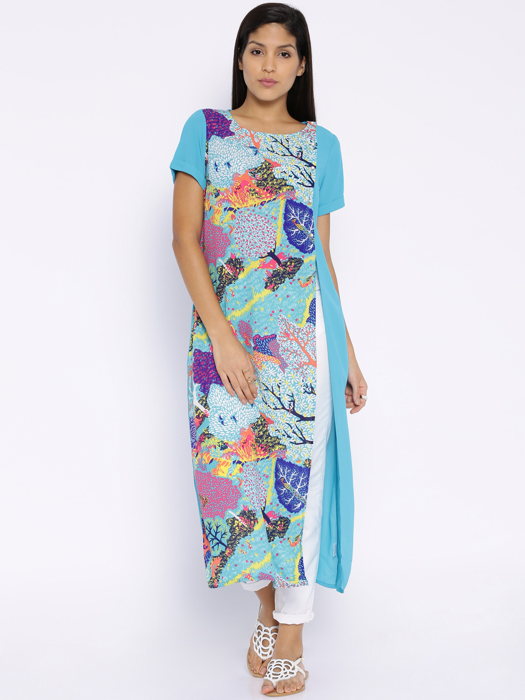 Vishudh Blue Printed Polyester Kurta