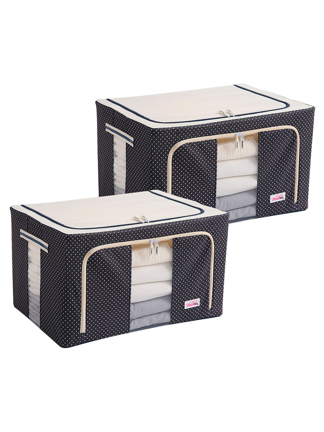 BlushBees Set Of 2 Navy Blue & White Polka Dot Printed Wardrobe Organizers
