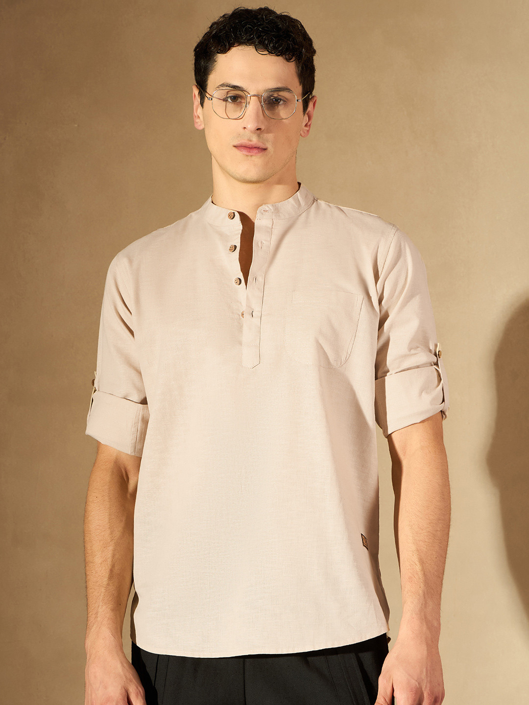 DENNISON Men Pure Cotton Beige Solid Kurta