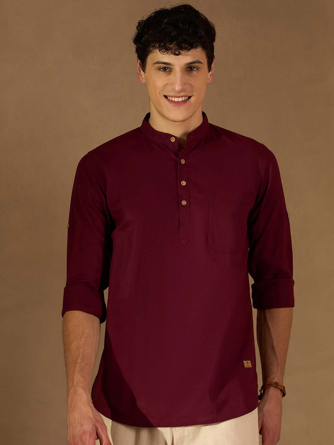 DENNISON Men Maroon Pure Cotton Solid Kurta