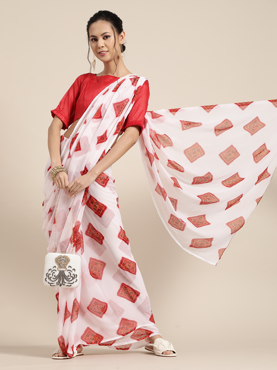 Saree mall Bandhani Poly Chiffon Saree