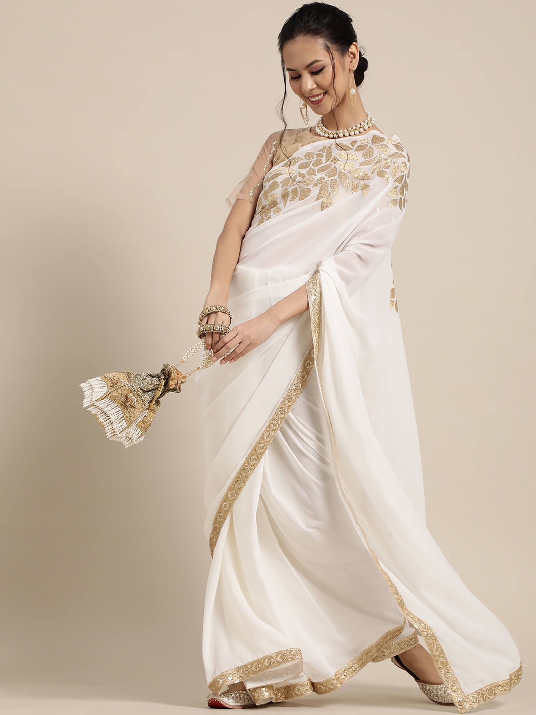 Myntra golden saree shop