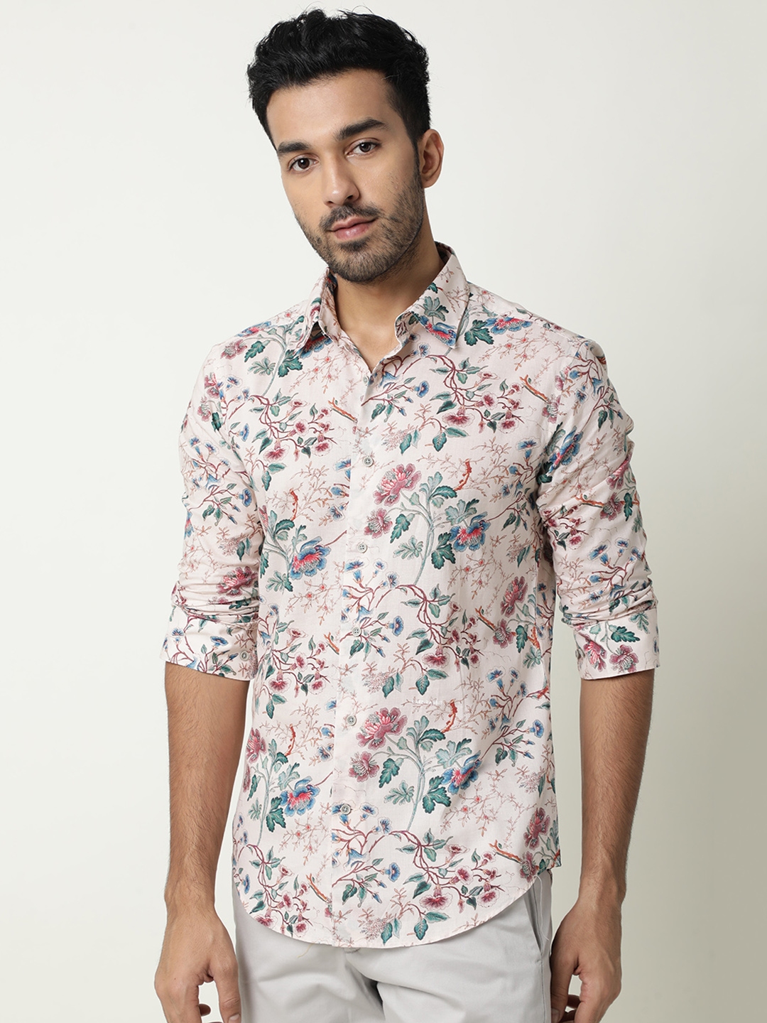 Buy RARE RABBIT Men Off White & Pink Tropical Printed Casual Shirt - Shirts  for Men 13988916