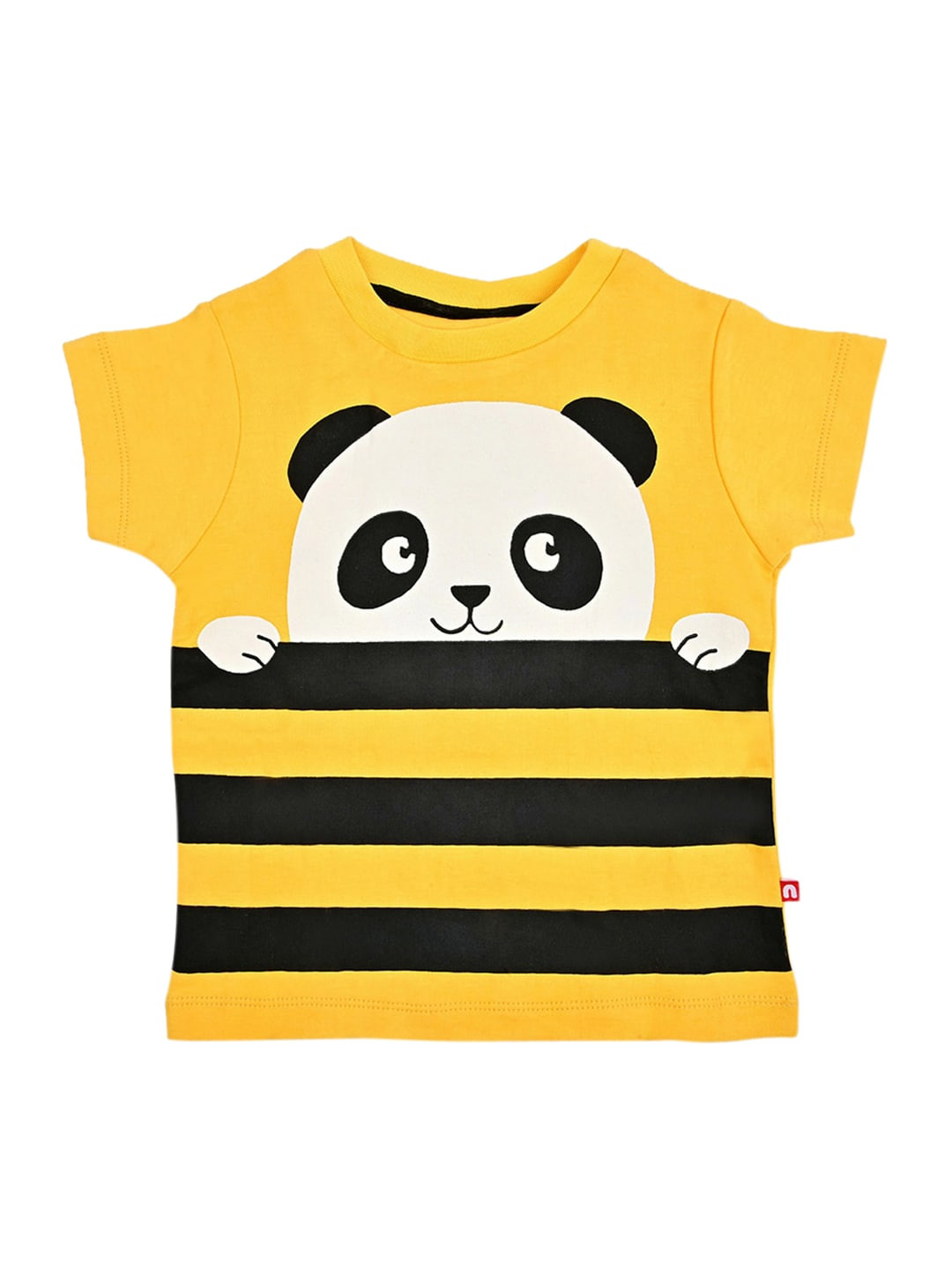 Nino Bambino Boys Yellow Printed Round Neck Organic Cotton  Organic Cotton T-shirt