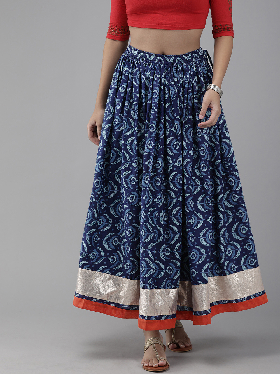 Geroo Jaipur Hand Block Printed Blue Pure Cotton Sustainable Skirt