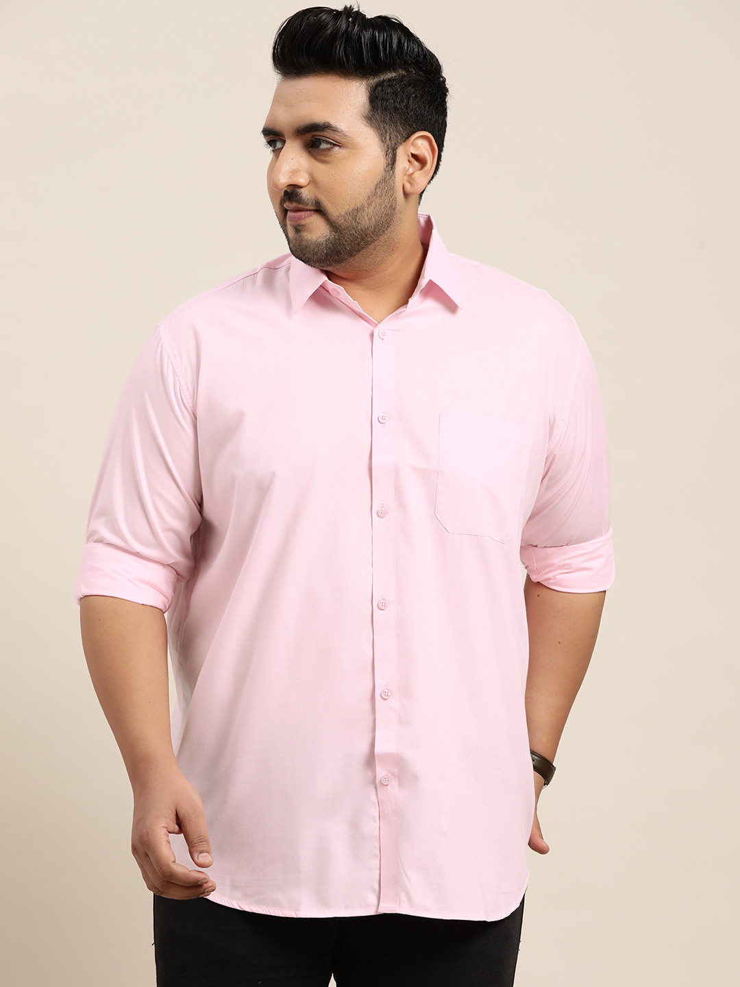 SOJANYA PLUS Men Pink Pure Cotton Solid Classic Casual Shirt