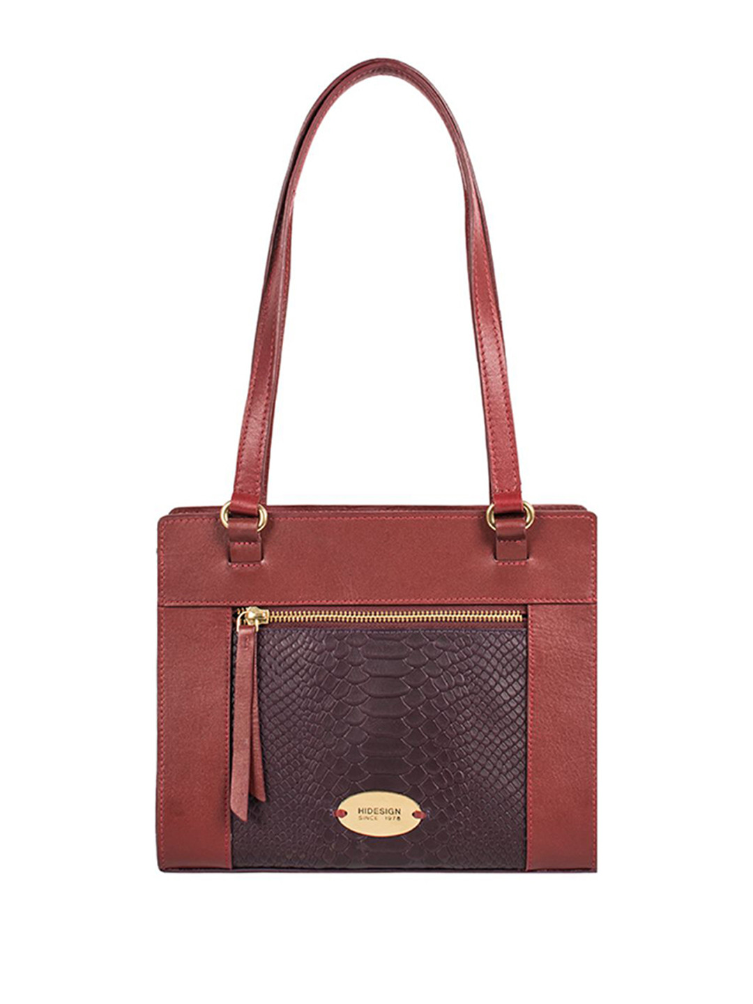 Hidesign Burgundy & Aubergine Snakeskin Textured Leather Handcrafted Shoulder Bag