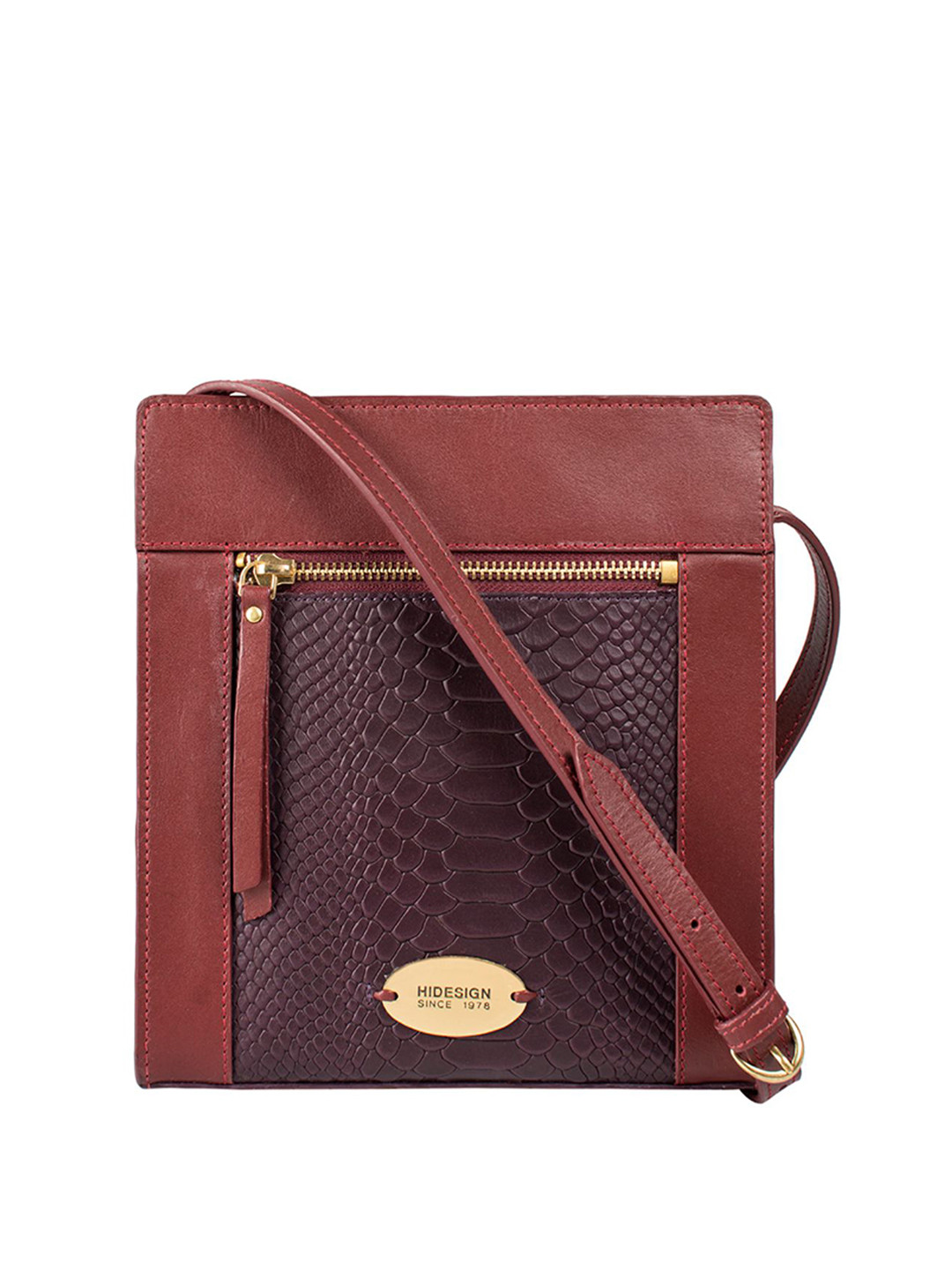 Hidesign Burgundy & Aubergine Snakeskin Textured Handcrafted Leather Sling Bags