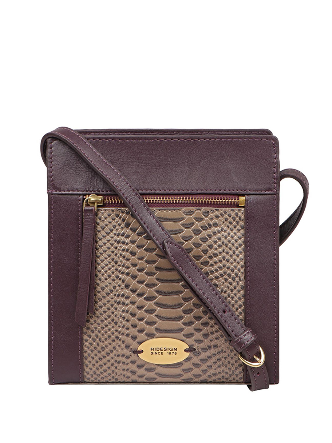 Hidesign Aubergine & Brown Snakeskin Textured Handcrafted Leather Sling Bags