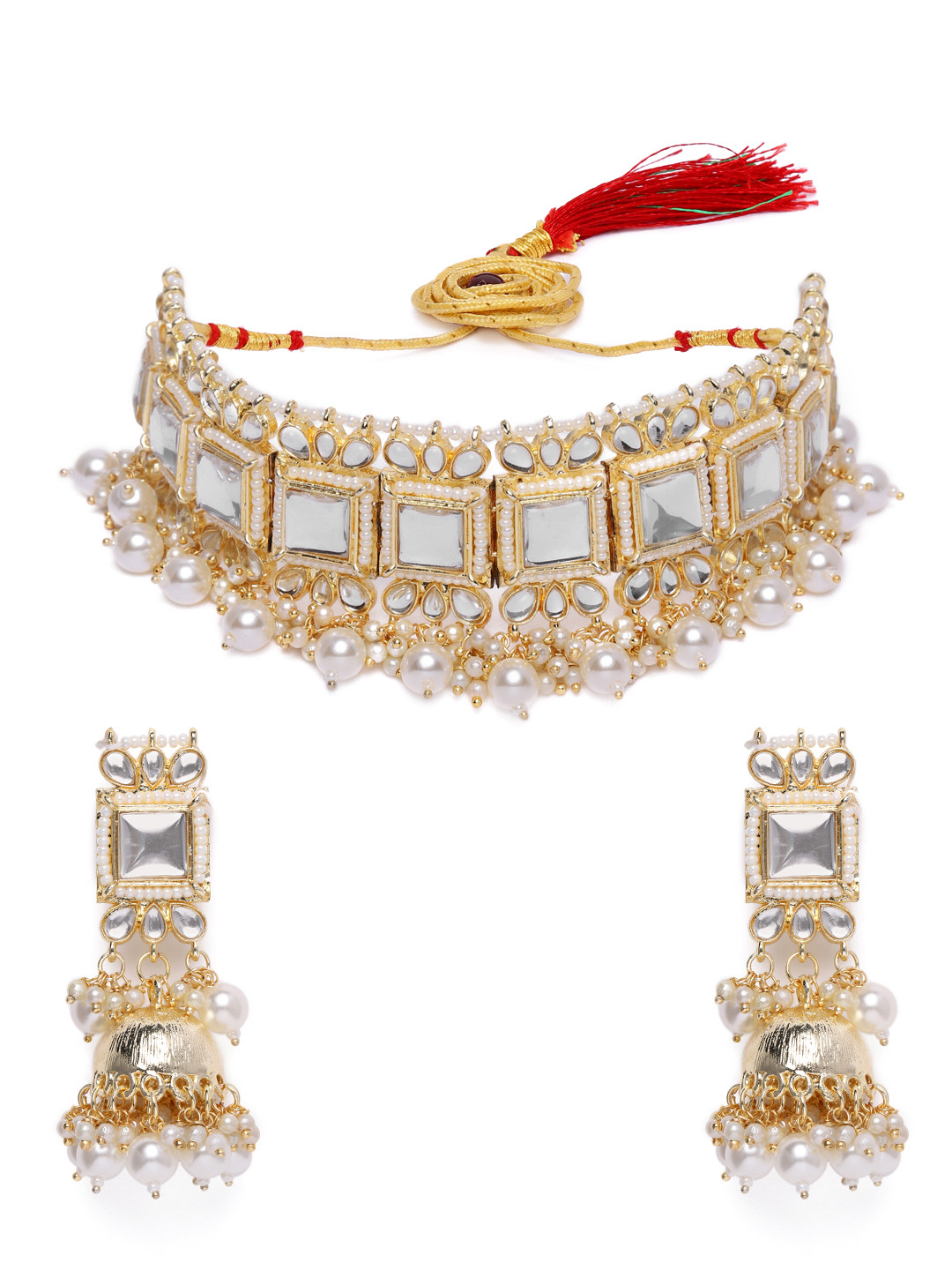 Zaveri Pearls Gold-Plated Wedding Collection Kundan & Faux Pearl Studded Jewellery Set