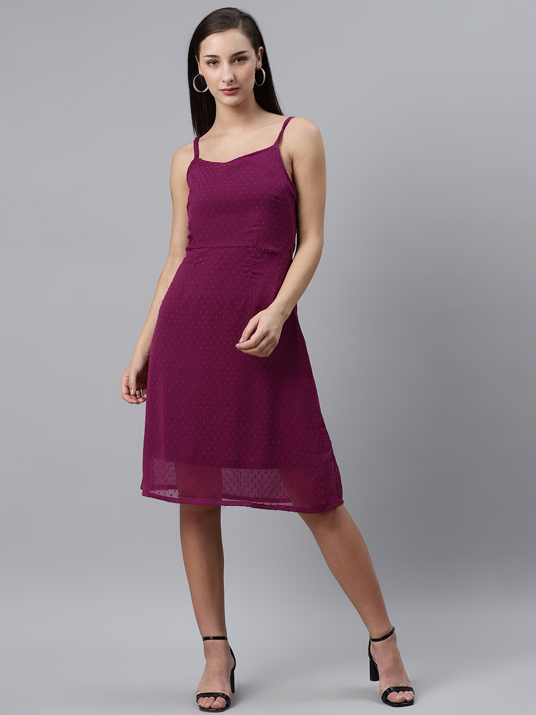 plusS Women Purple Dobby Weave A-Line Dress
