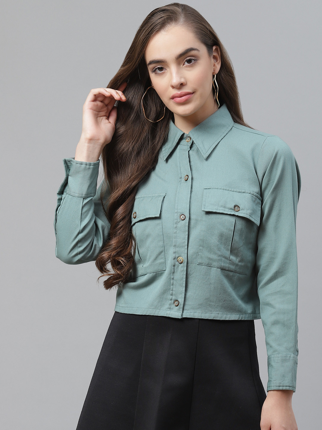 plusS Women Green Pure Cotton Solid Tailored Jacket
