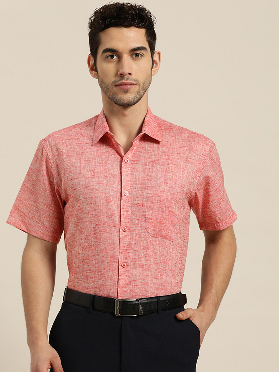 SOJANYA Men Peach-Coloured Classic Regular Fit Solid Formal Shirt
