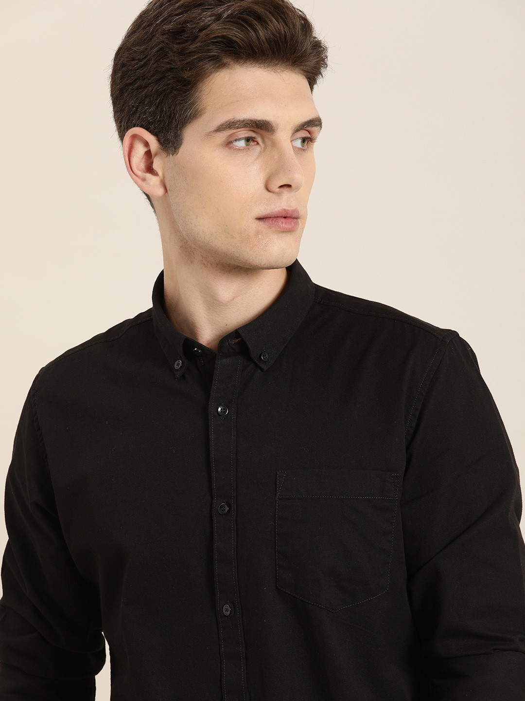 ether Men Black Opaque Pure Cotton Casual Shirt