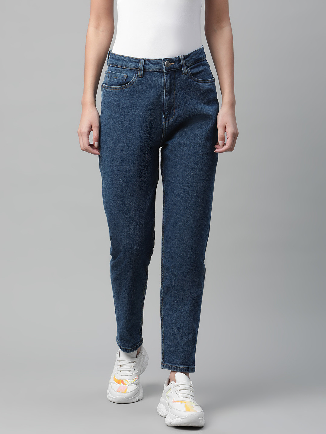 Mast & Harbour Women Navy Blue Boyfriend Fit Stretchable Jeans