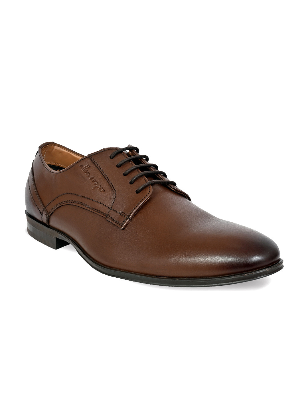 Allen Cooper Men Brown Textured Leather Formal Debys