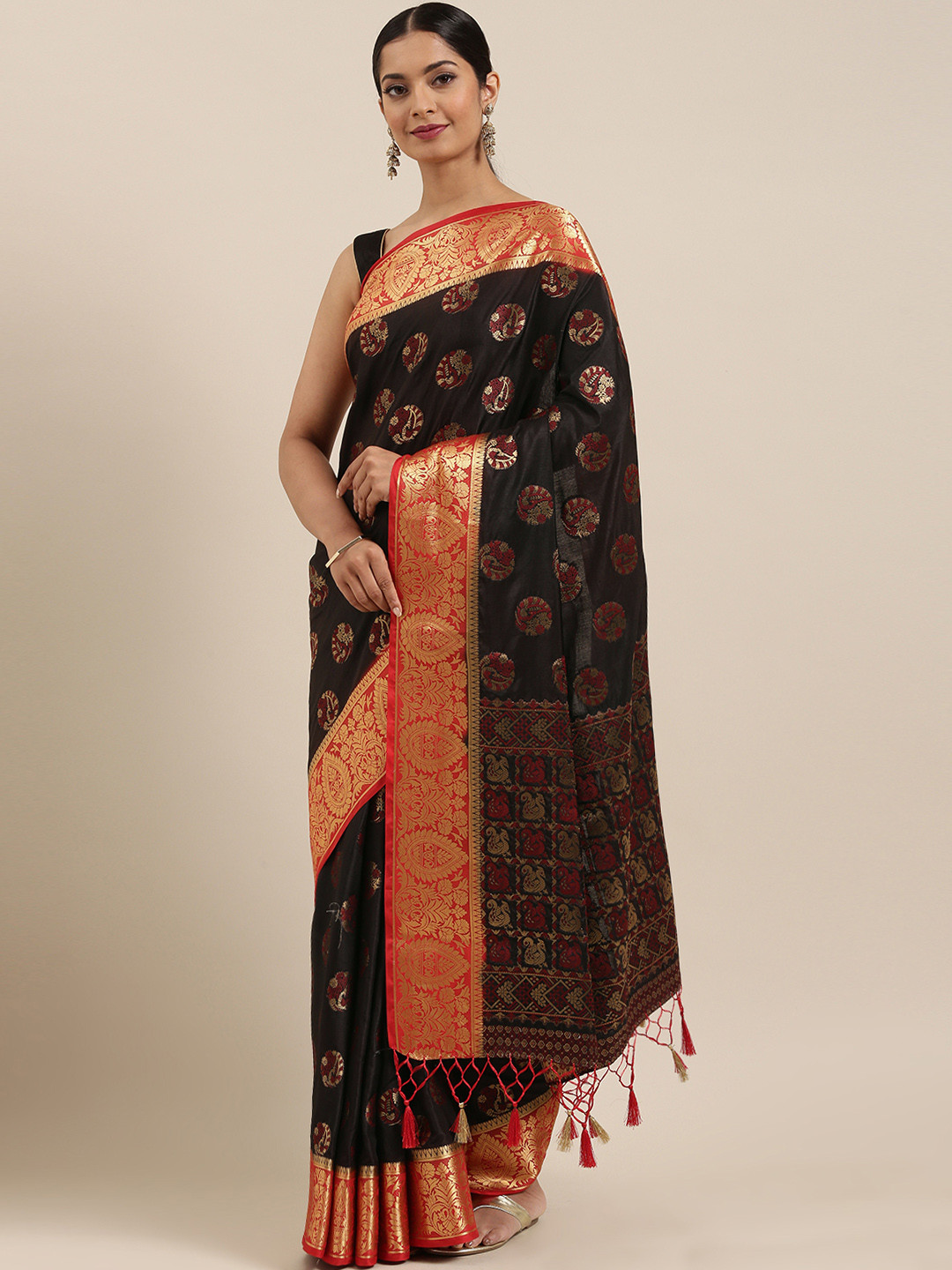 MIMOSA Black Art Silk Woven Design Kanjeevaram Saree