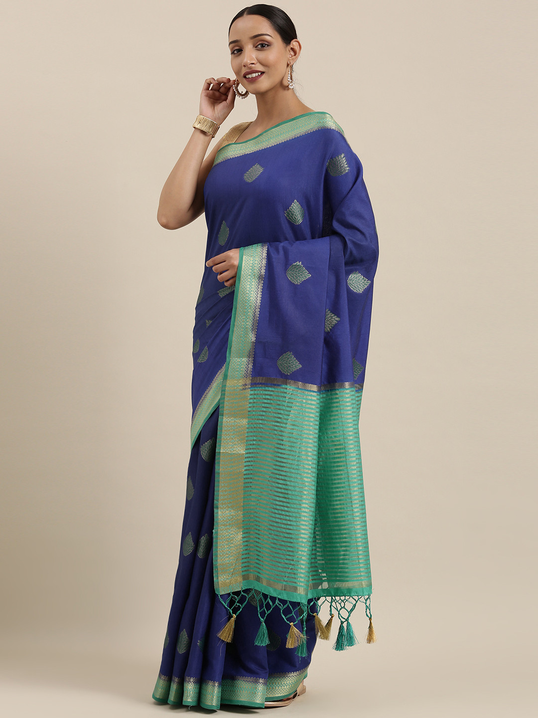 MIMOSA Blue Art Silk Woven Design Kanjeevaram Saree