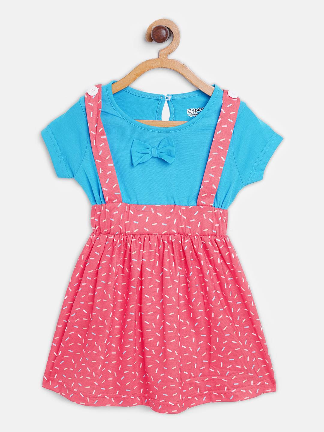 Eteenz Girls Blue & Fuchsia Pink Printed Polka Dot Print Pure Cotton A-Line Dress