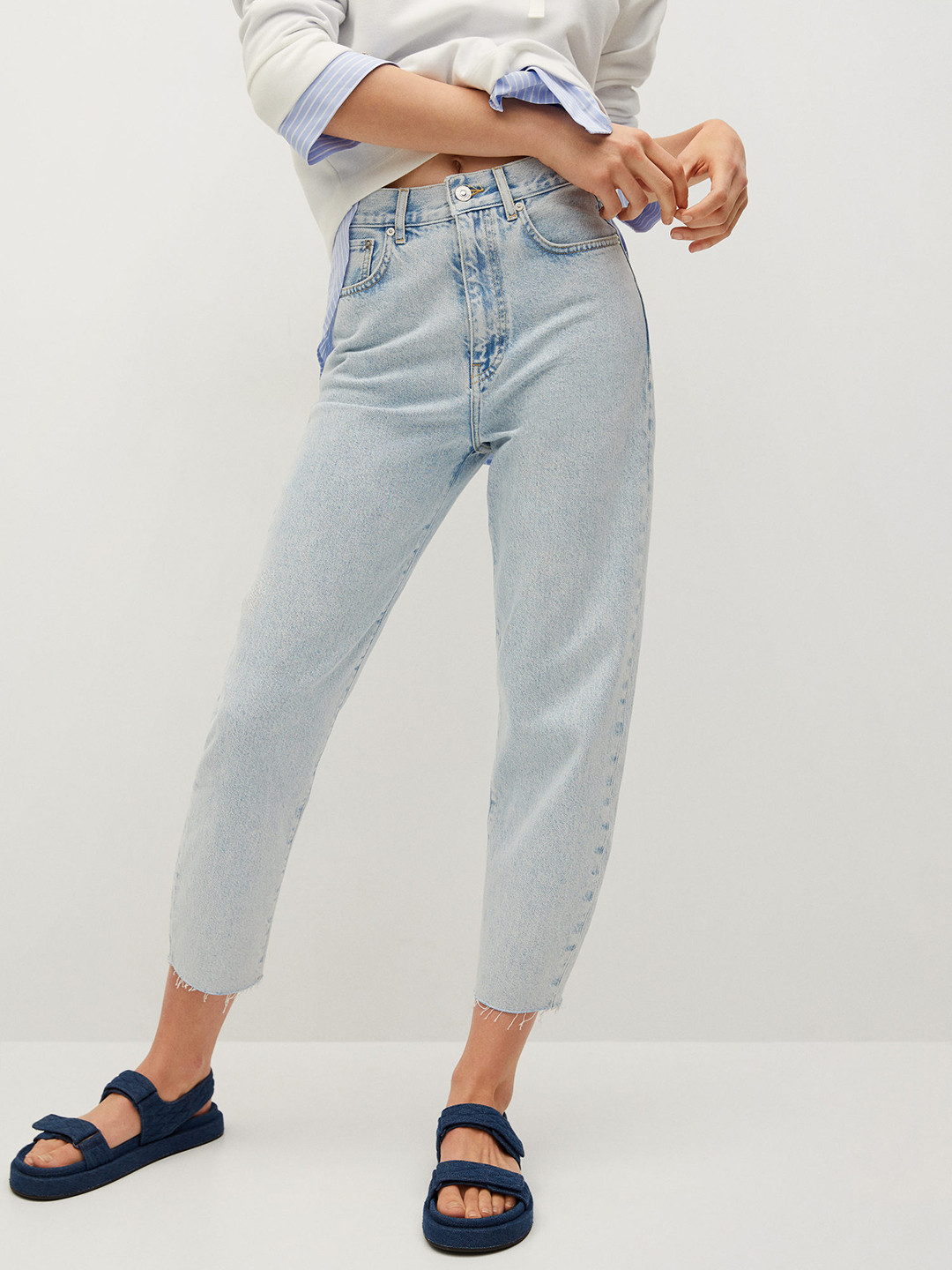 MANGO Women Blue High-Rise Cropped Balloon Jeans