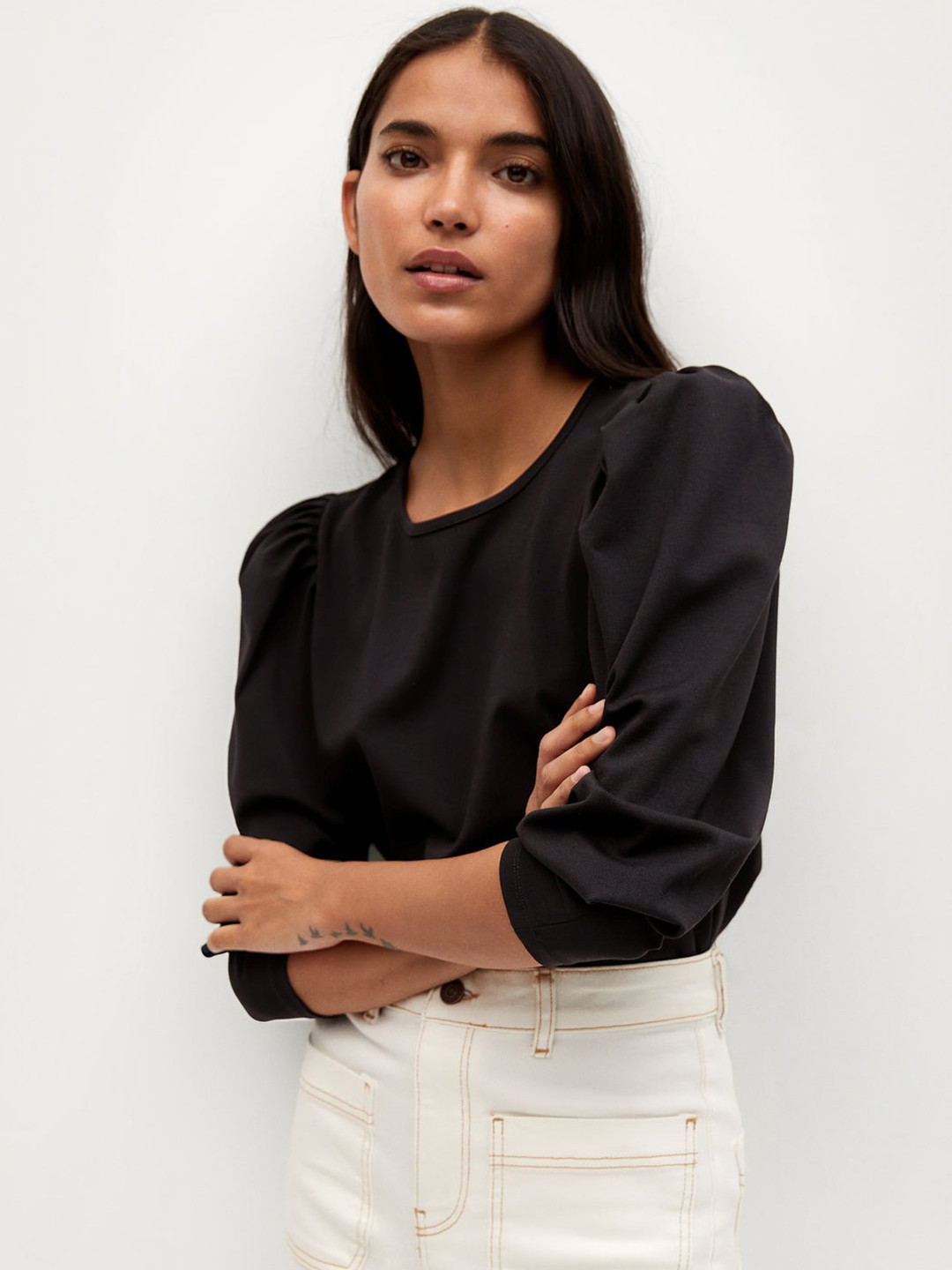 MANGO Black Solid Regular Top