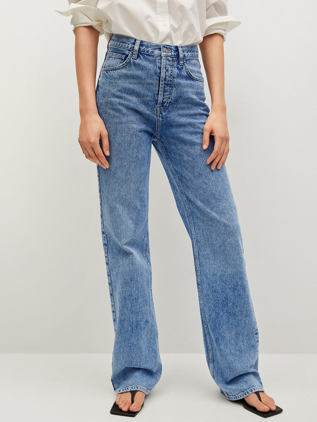 MANGO Women Blue Straight Fit High-Rise Light Fade Jeans