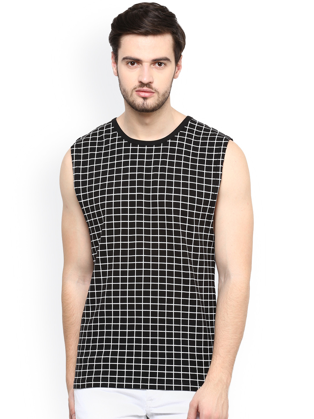 Hypernation Black Checked Sleeveless T-shirt