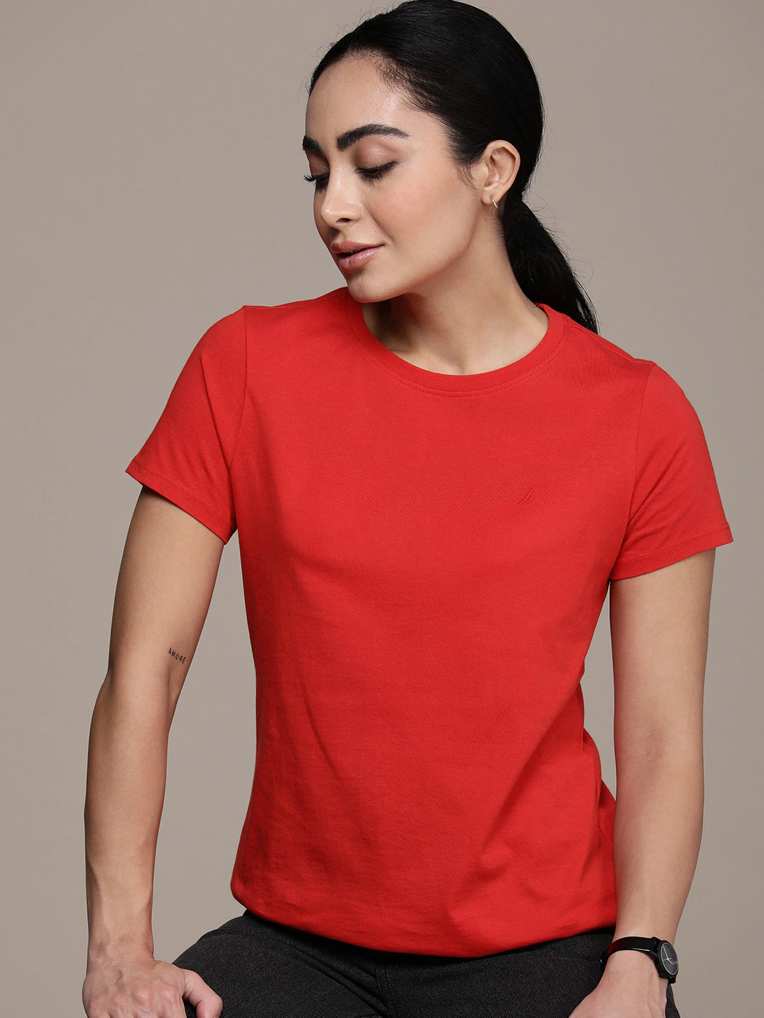 Nautica Women Red T-shirt