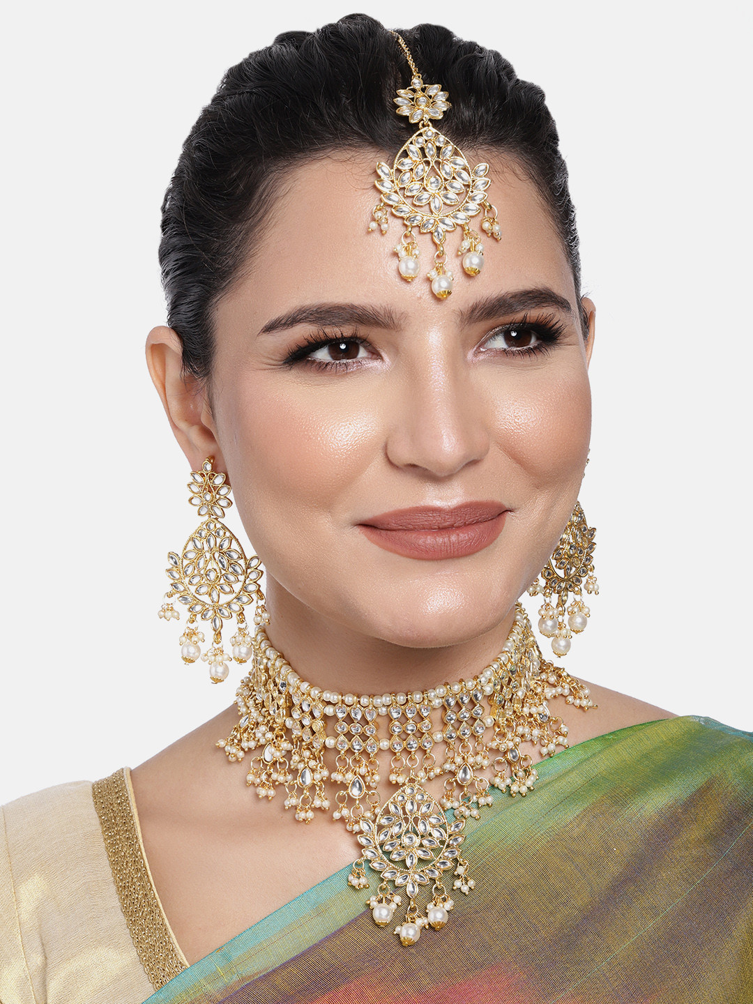 Peora Gold-Plated Kundan Faux Pearl Jewellery Set