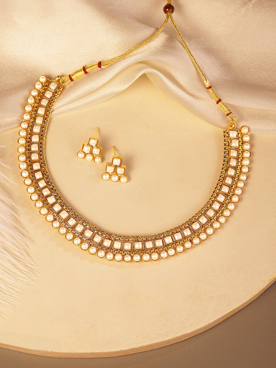 Peora White Gold-Plated Pearl Handcrafted Jewellery Set
