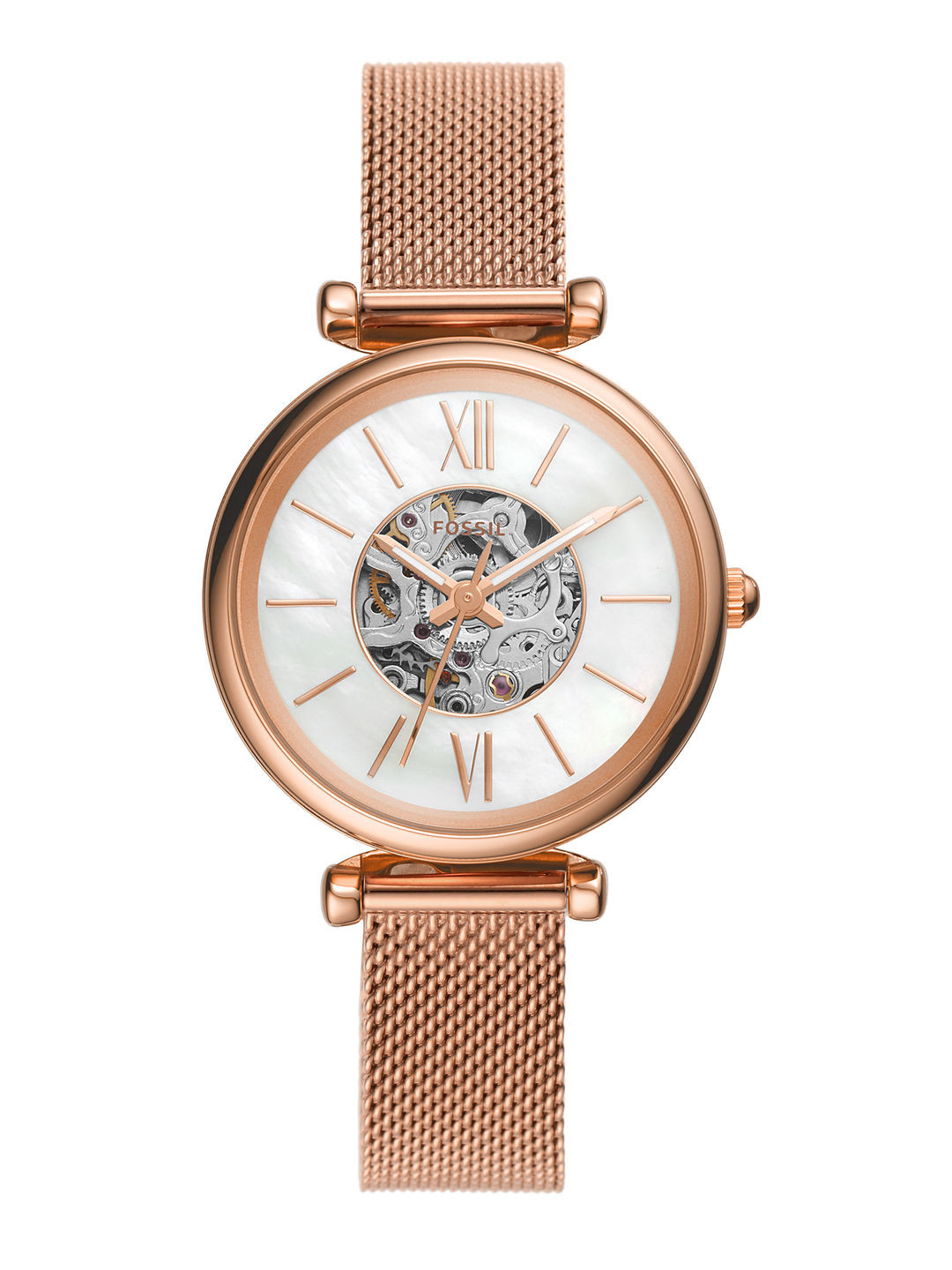 Fossil Carlie Mini Me Women White & Silver-Toned Automatic Skeleton Analogue Watch ME3188