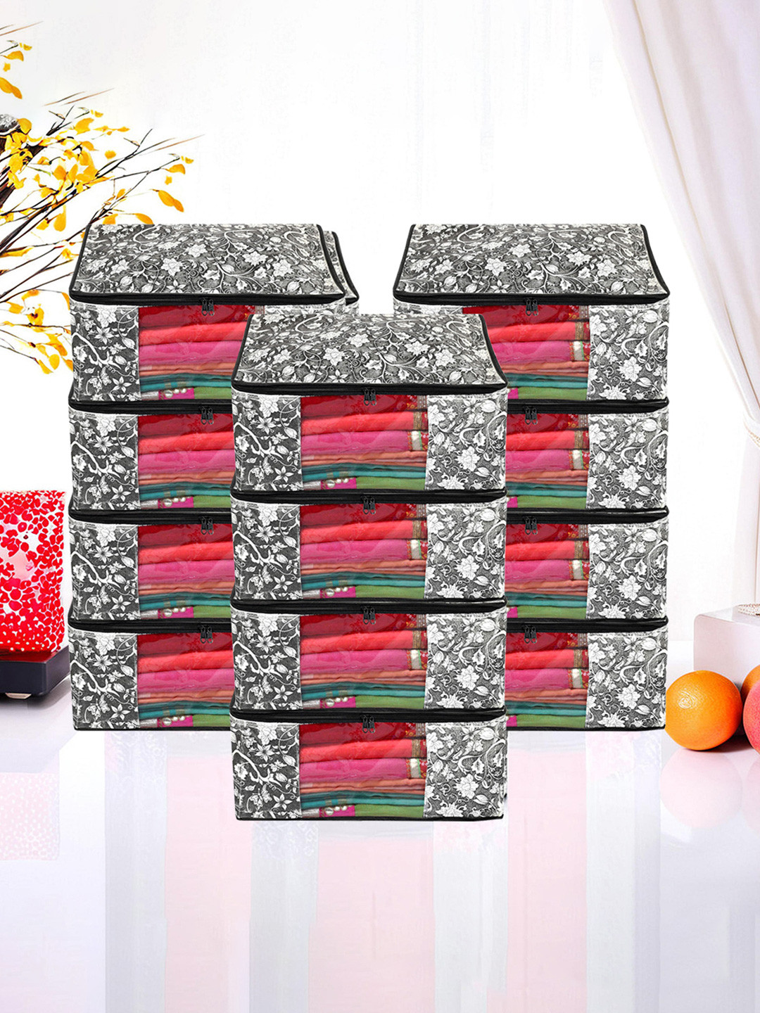 Kuber Industries Set of 12 Black & White Printed Clothes Organisers