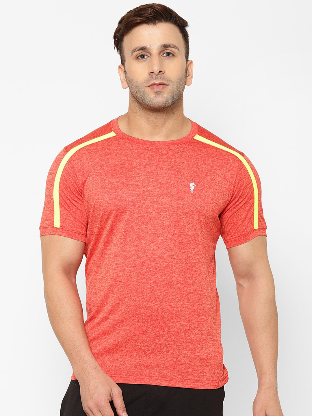 EPPE Men Orange Self Design Round Neck T-shirt