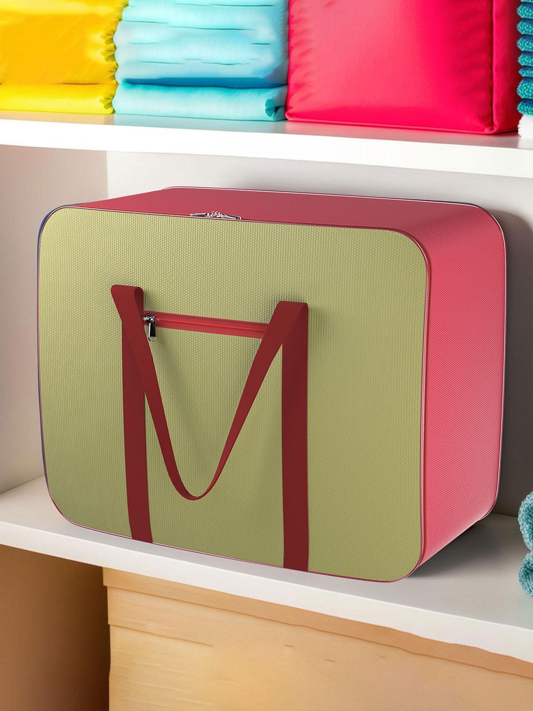 Kuber Industries Beige & Maroon Solid Large Foldable Underbed Storage Bags