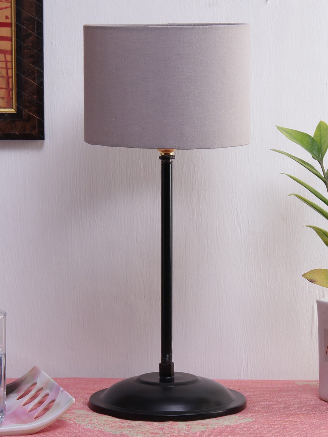 Devansh Grey Self Design Traditional Table Lamp with Shade