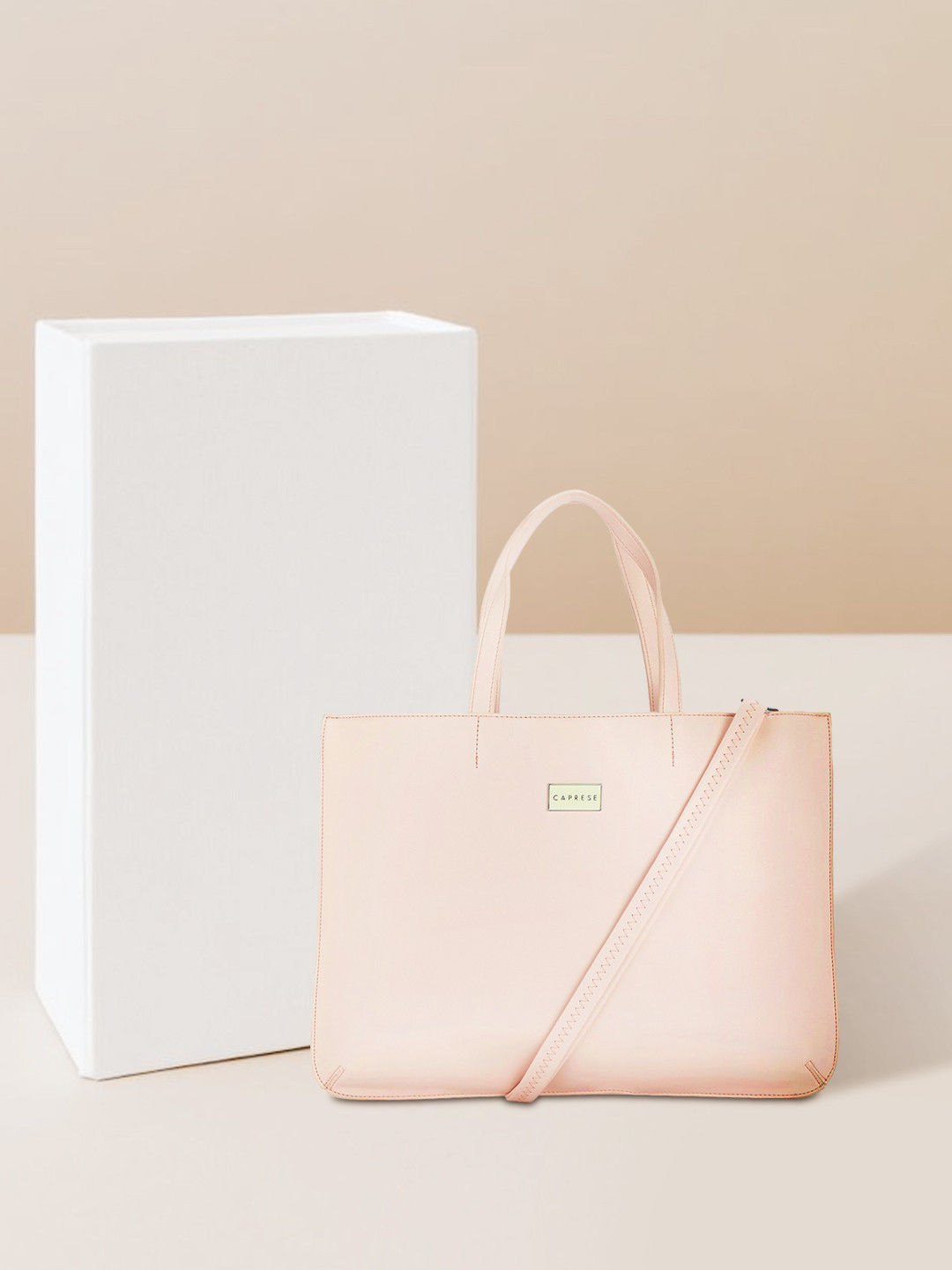 Caprese Women Pink Solid Laptop Handheld Bag With Detachable Sling Strap