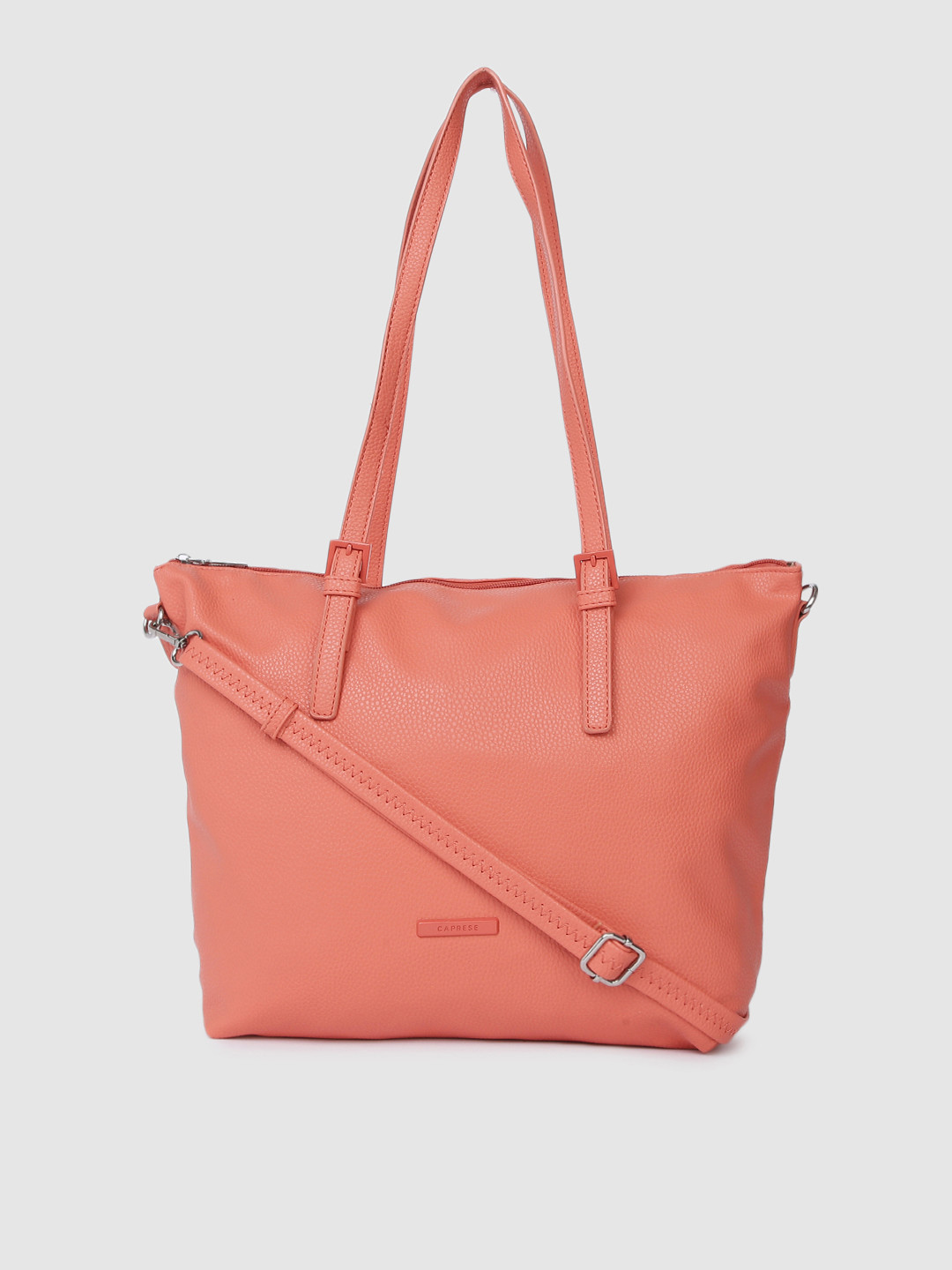 Caprese Coral Textured Leather Structured Shoulder Bag