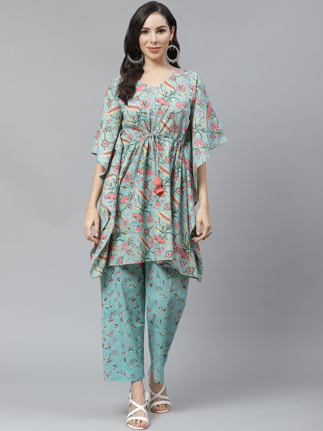 Yuris Women Blue & Pink Printed Pure Cotton Kurta with Palazzos