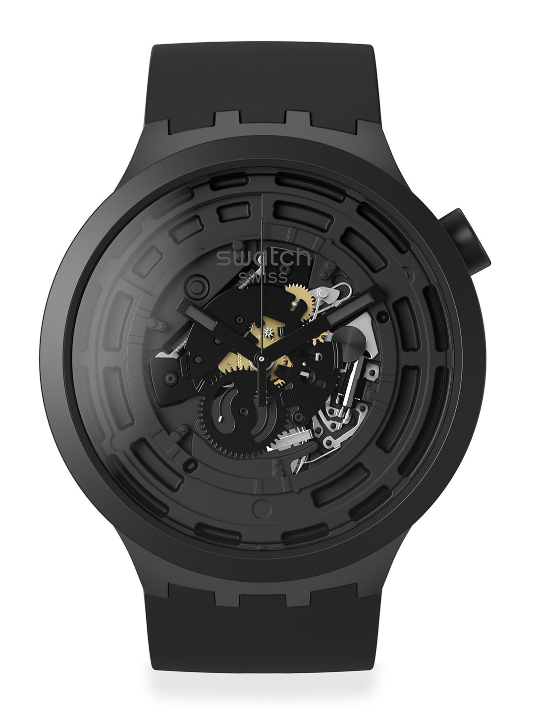 Swatch Unisex Black Patterned Dial & Black Wrap Around Straps Watch