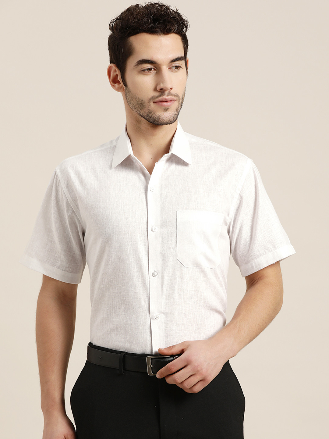 SOJANYA Men White Solid Classic Formal Shirt