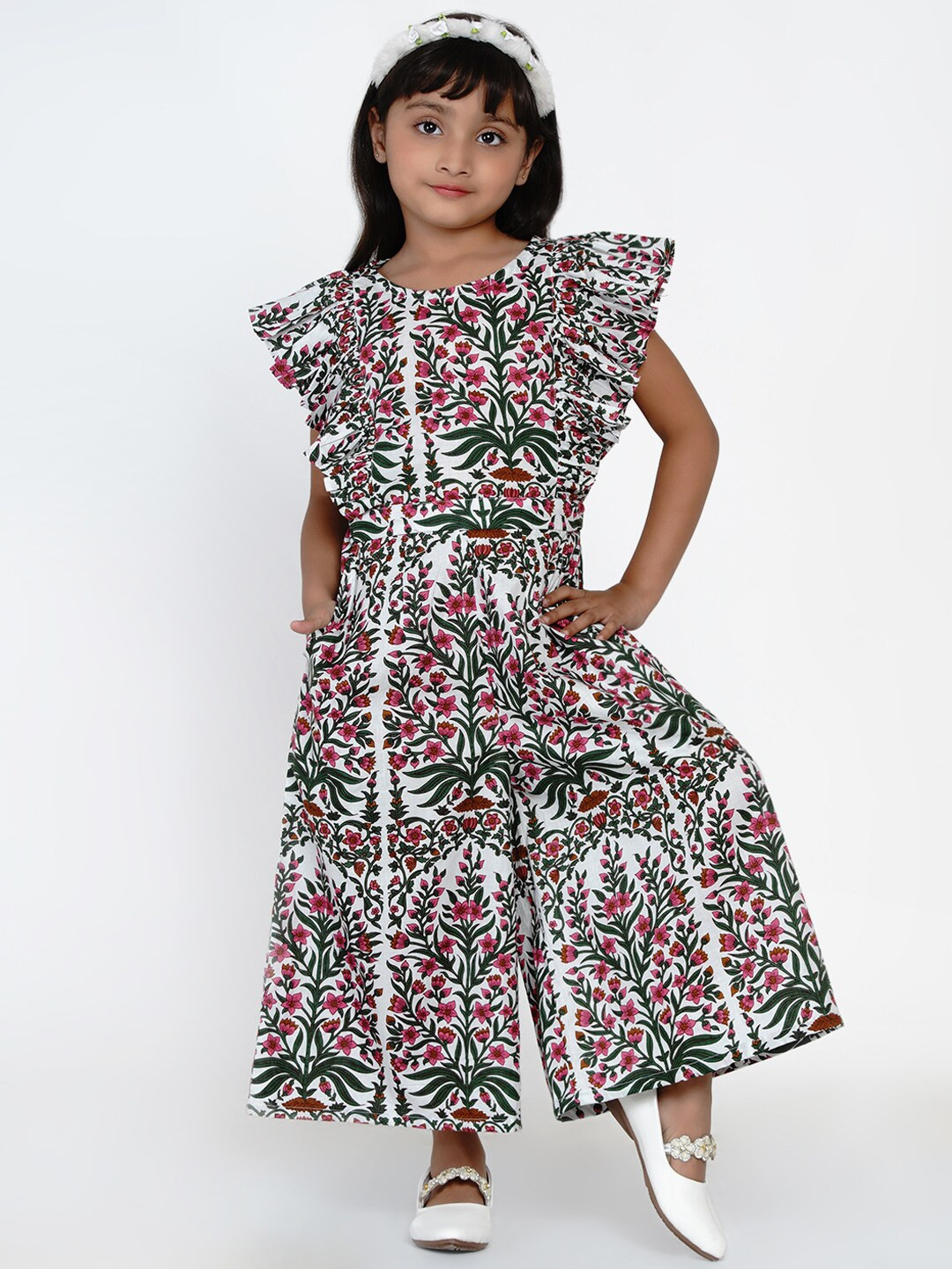 Bitiya by Bhama Girls Multicoloured Floral Printed Basic Jumpsuit