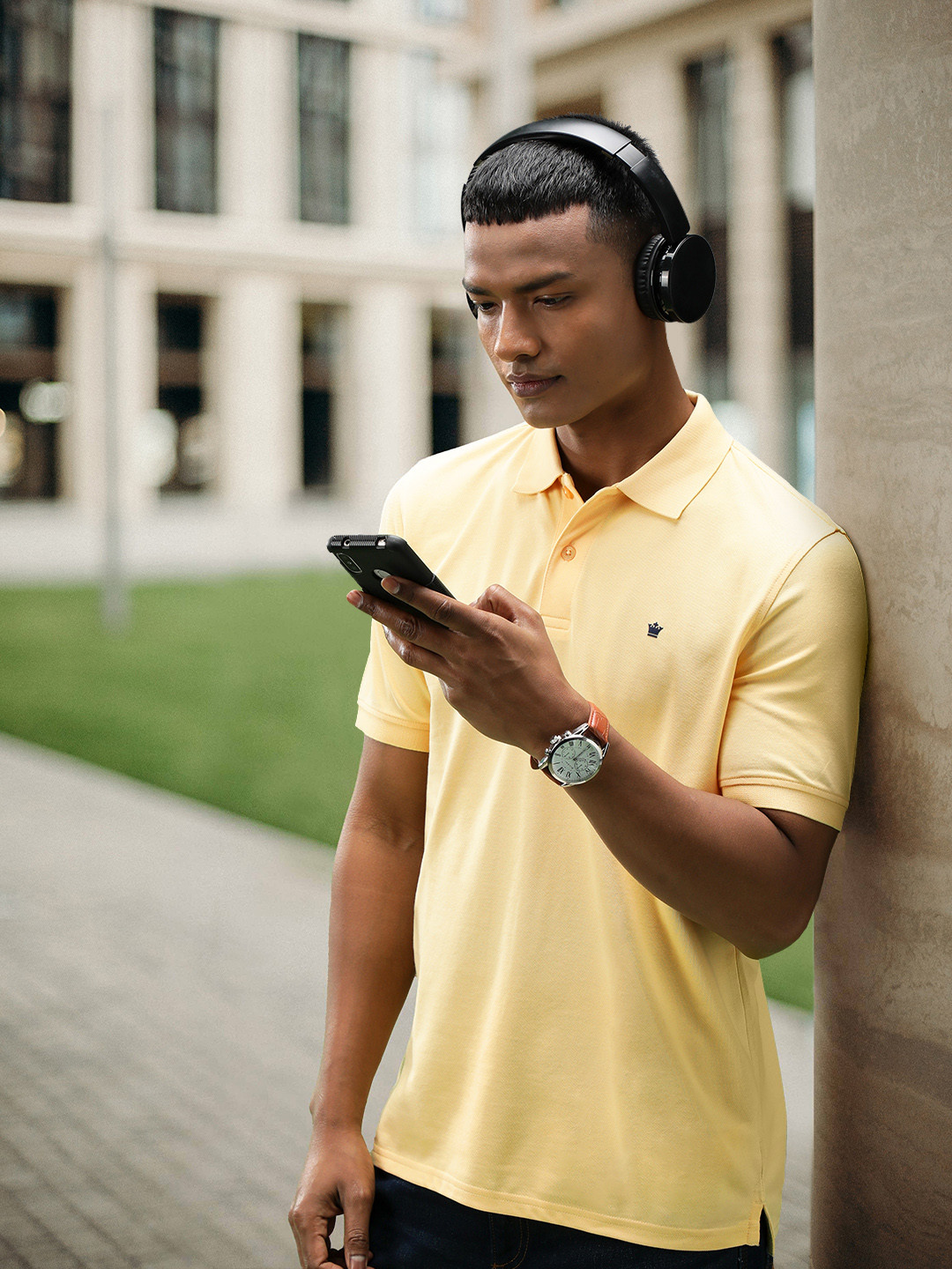 Louis Philippe Men Yellow Polo Collar T-shirt