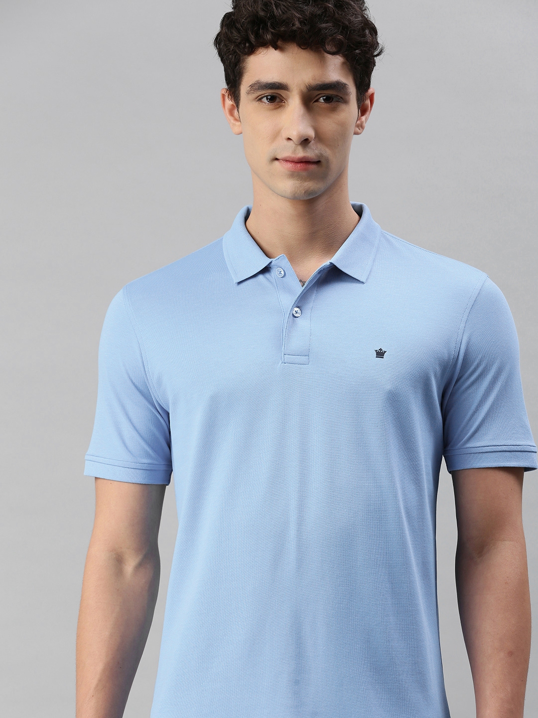Louis Philippe Men Blue Solid Polo T-Shirt