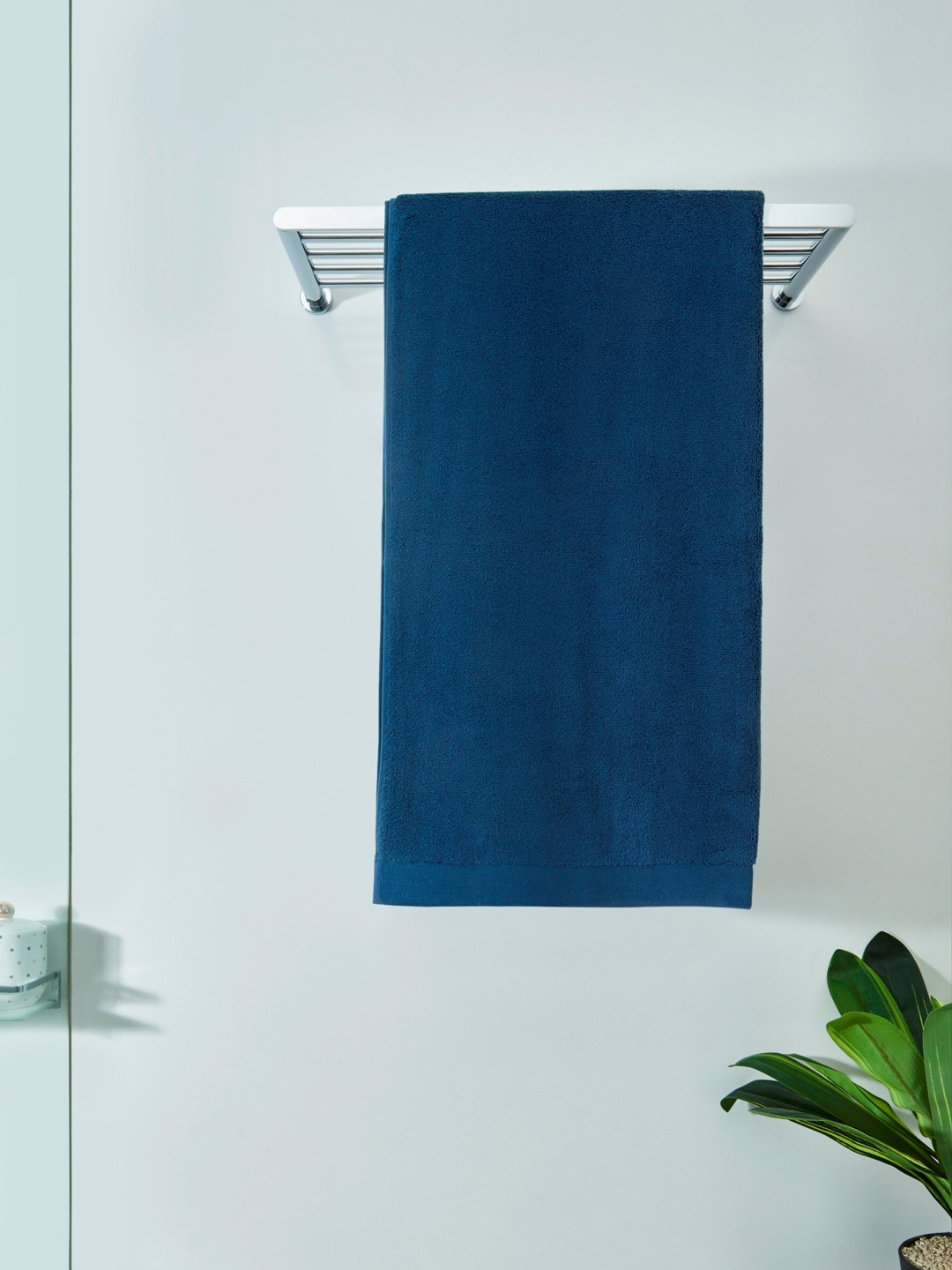 DDecor Unisex Blue Solid 600 GSM Cotton Bath Towel