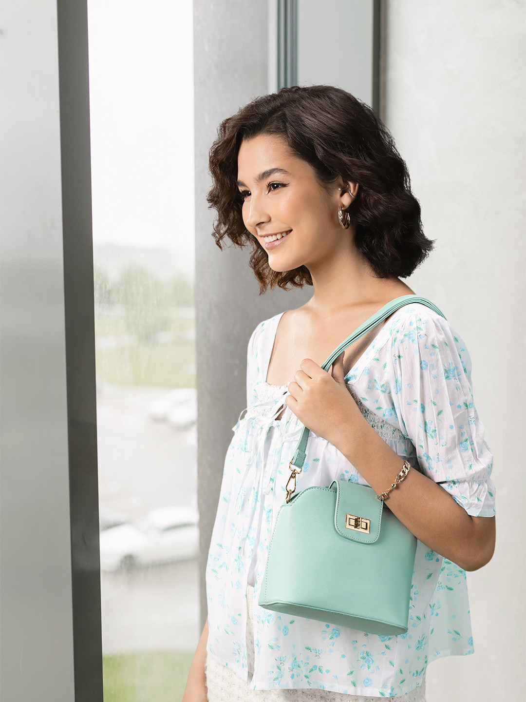 Lino Perros Women Sea Green Solid Sling Bag