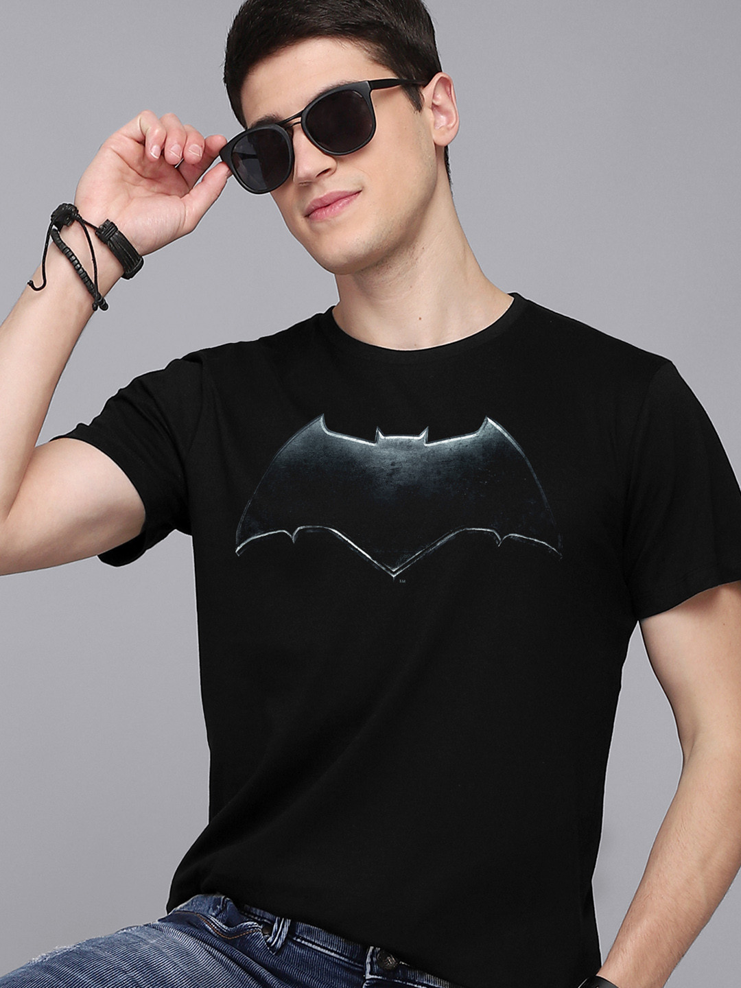 Free Authority Men Black Justice League Printed Round Neck Cotton Pure Cotton T-shirt